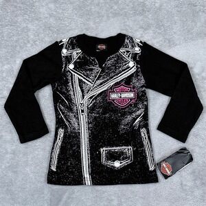 NWT Harley Davidson Long Sleeve Biker Babe T-Shirt 2T Toddler Girl Black Pink